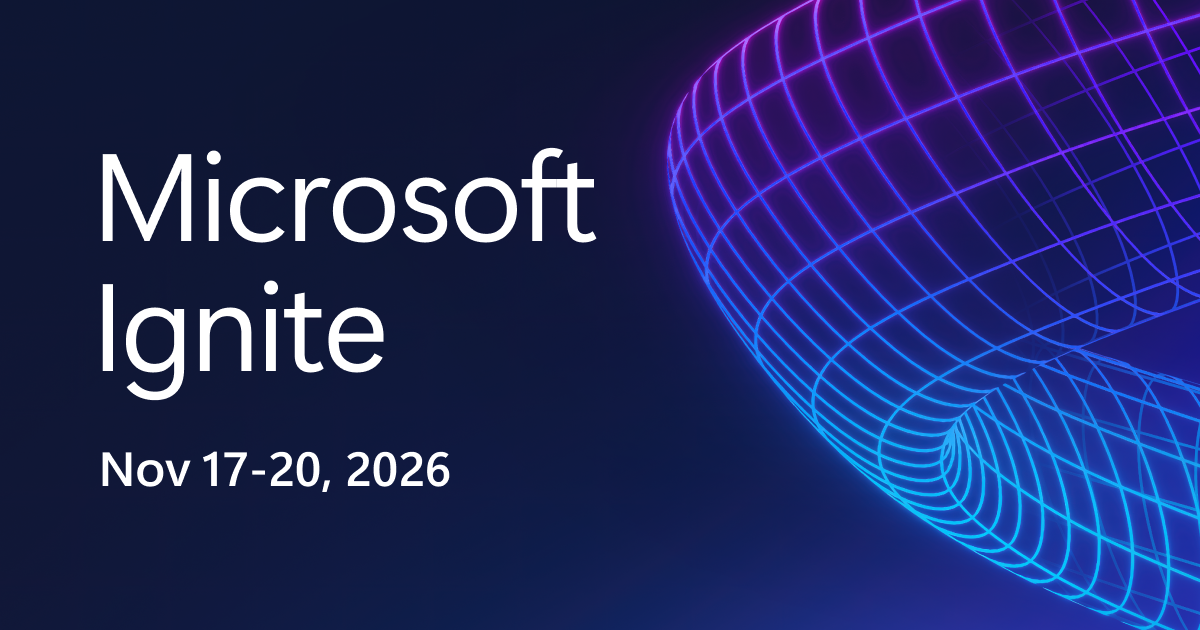 Microsoft Ignite event graphic featuring event branding and dates