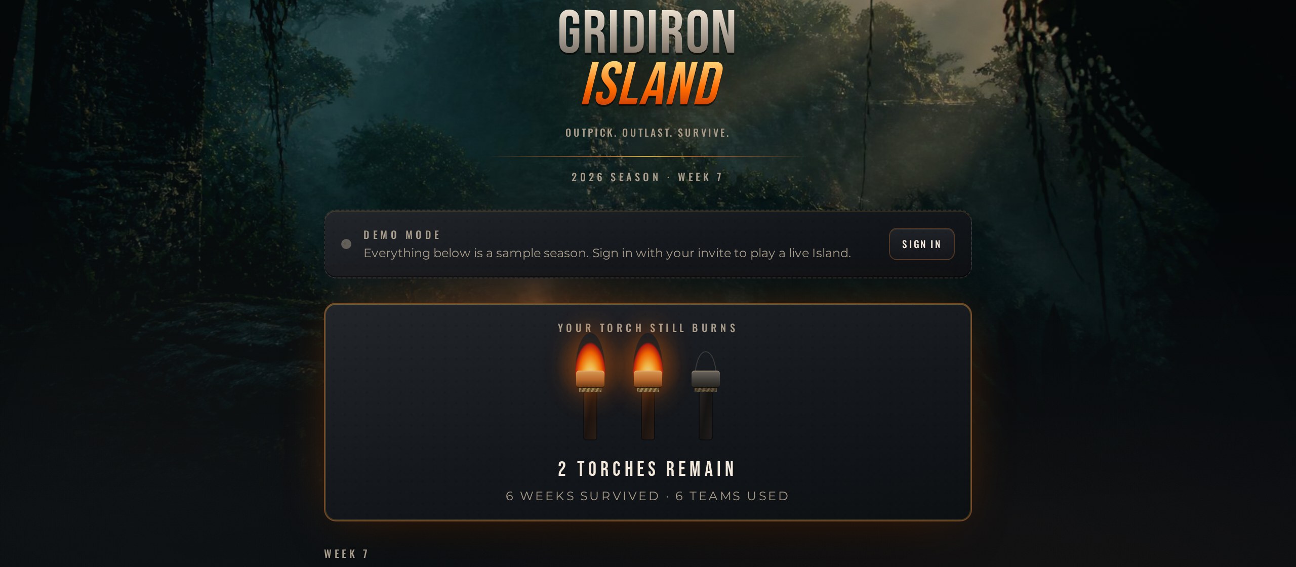 Gridiron Island survivor season screen